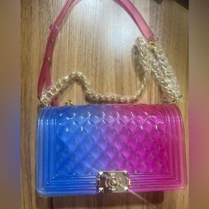 Jelly Viral Ombré Two tone Pink Purple Blue Quilted Goldtone Chain Purse